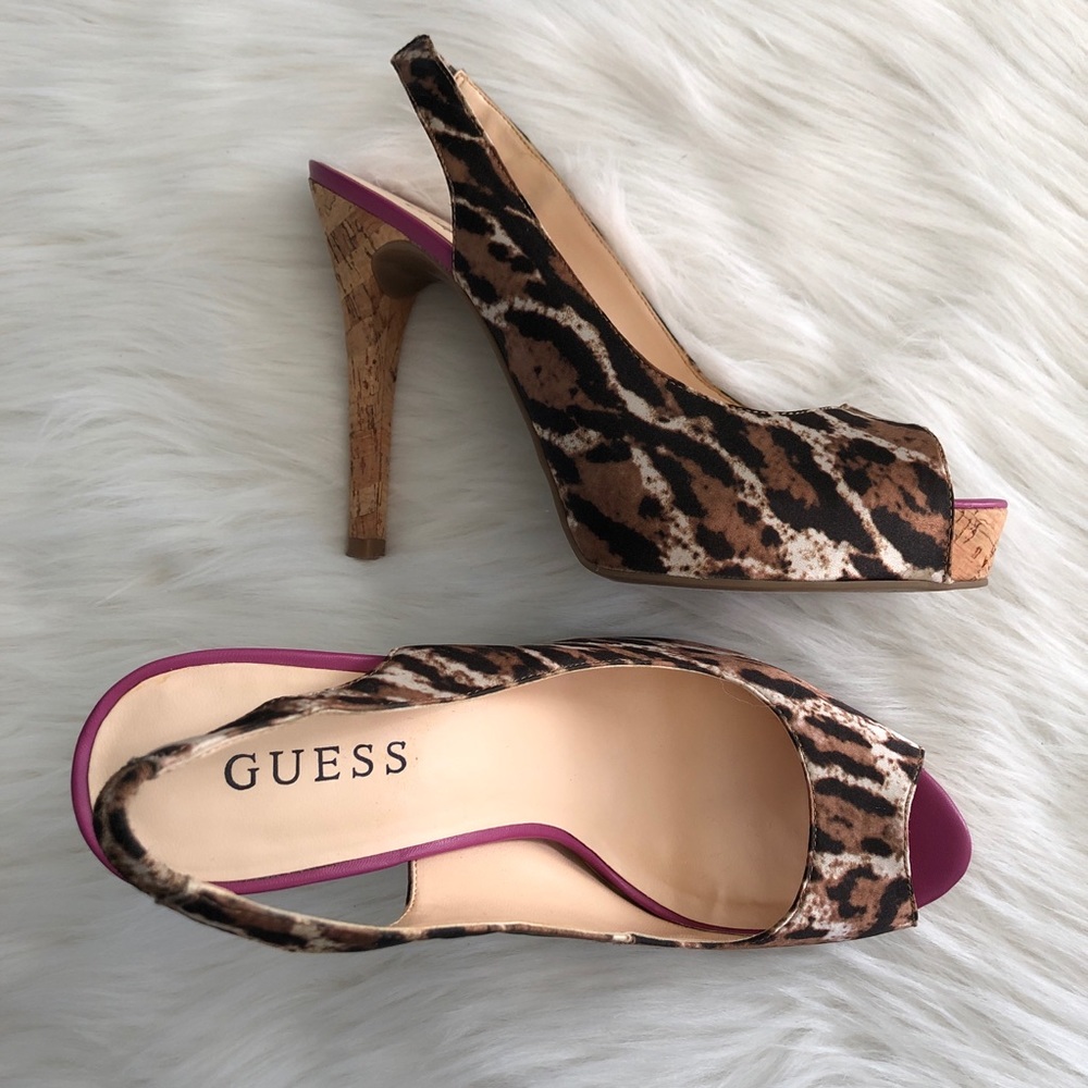 GUESS Cheetah/Pink Color-block Heels
